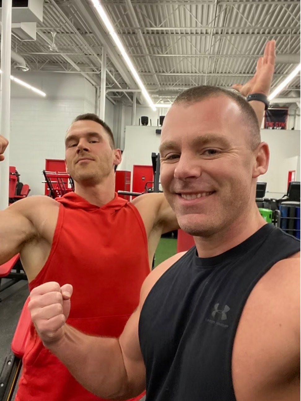 Josh and Jared working out together at the gym