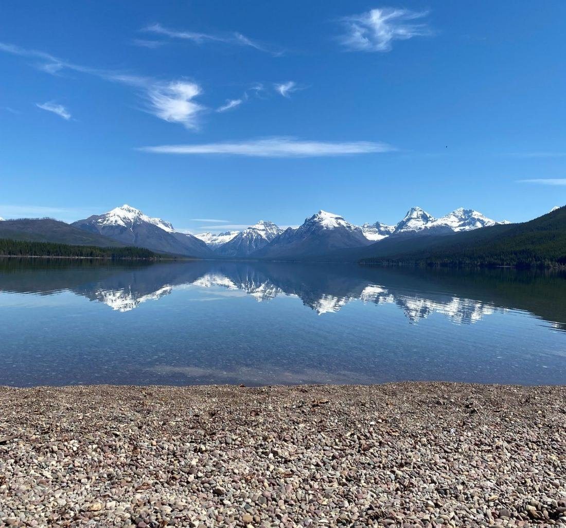 Mountains reflected in a calm lake